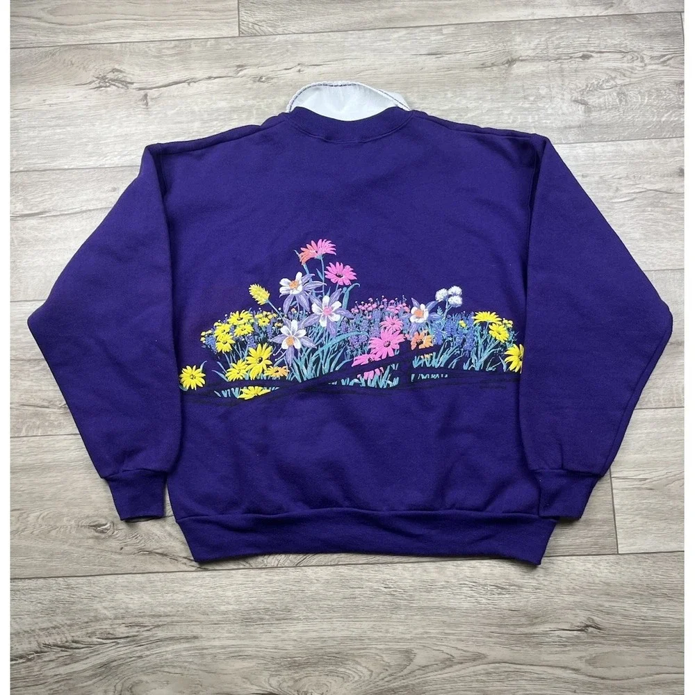 Vintage Gruene Texas Sweatshirt Women's Size Large Floral Double Sided Collared‎